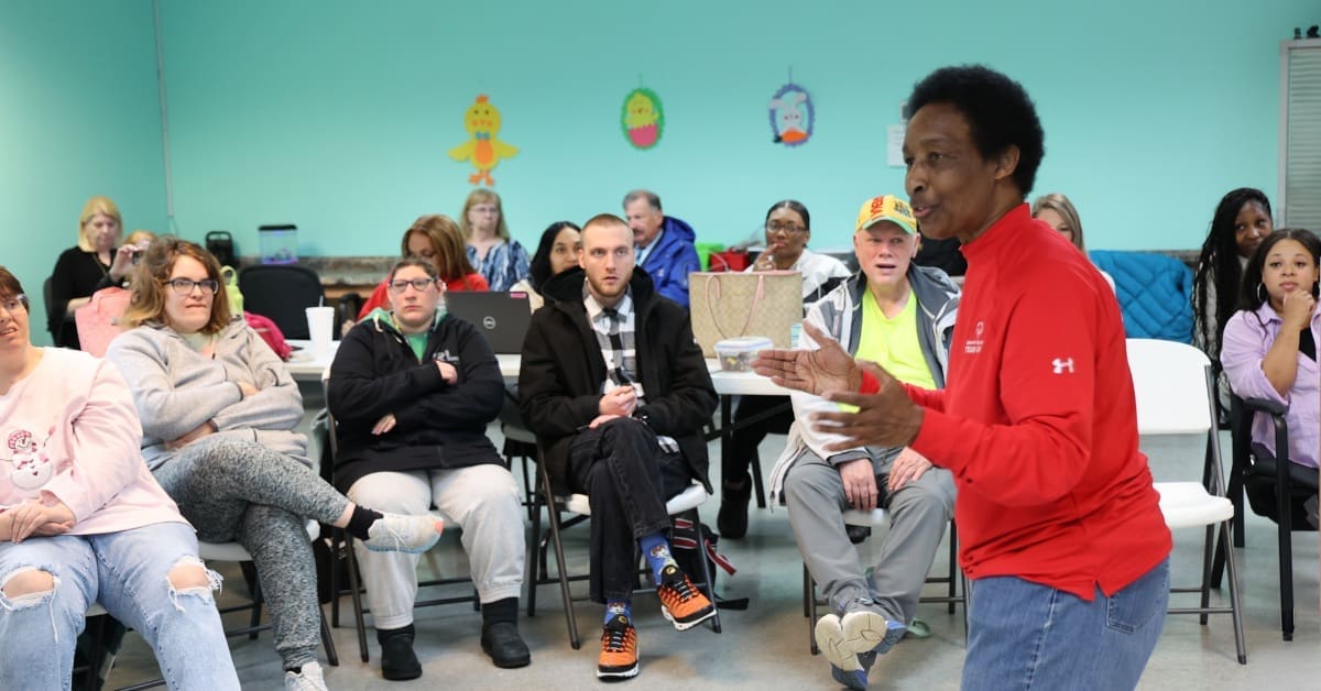 Loretta Claiborne, renowned Special Olympian and advocate for people with disabilities, speaks to members of the TLC York Day Program.